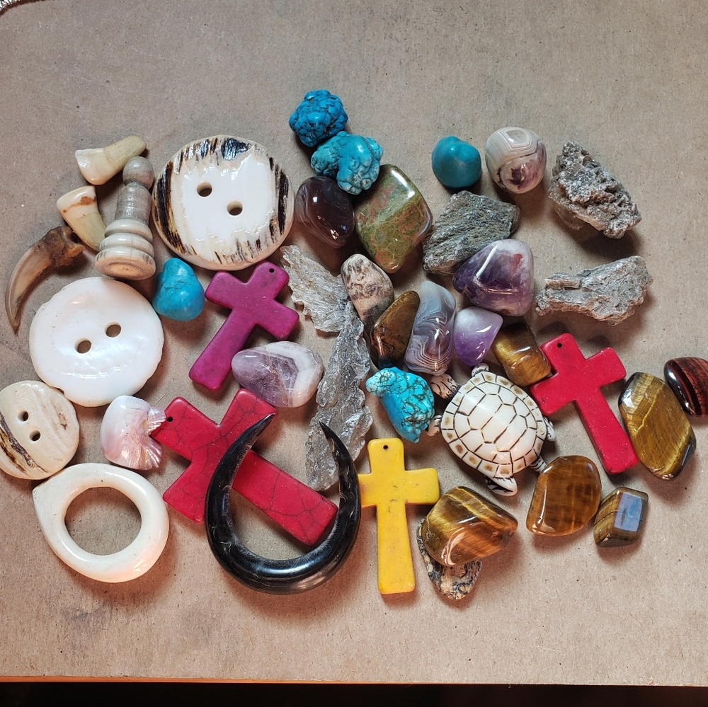 Stones crystals bone and shell lot